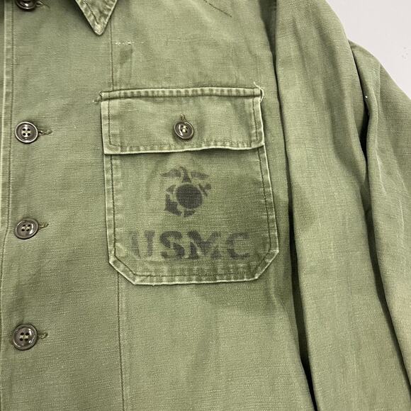 Vintage 50s USMC Green Military OG-107 Fatigue Shirt - Picture 2 of 5